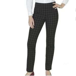 Charter Club Cambridge Windowpane Print Slim Pants Navy check Size 12P Pull on